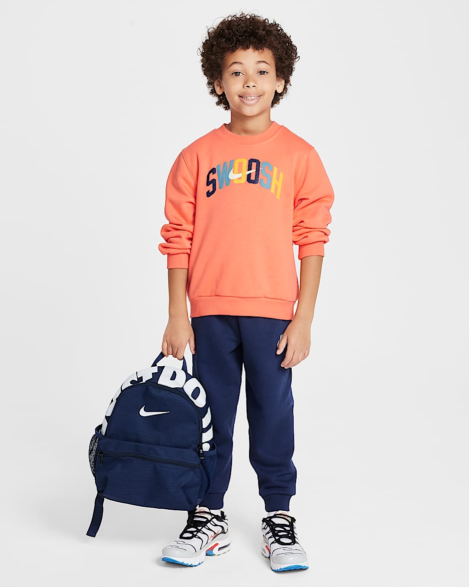 Conjunto de 2 piezas de sudadera de cuello redondo de tejido Fleece ligero para niños talla pequeña Nike Sportswear Powder Play - Azul marino medianoche