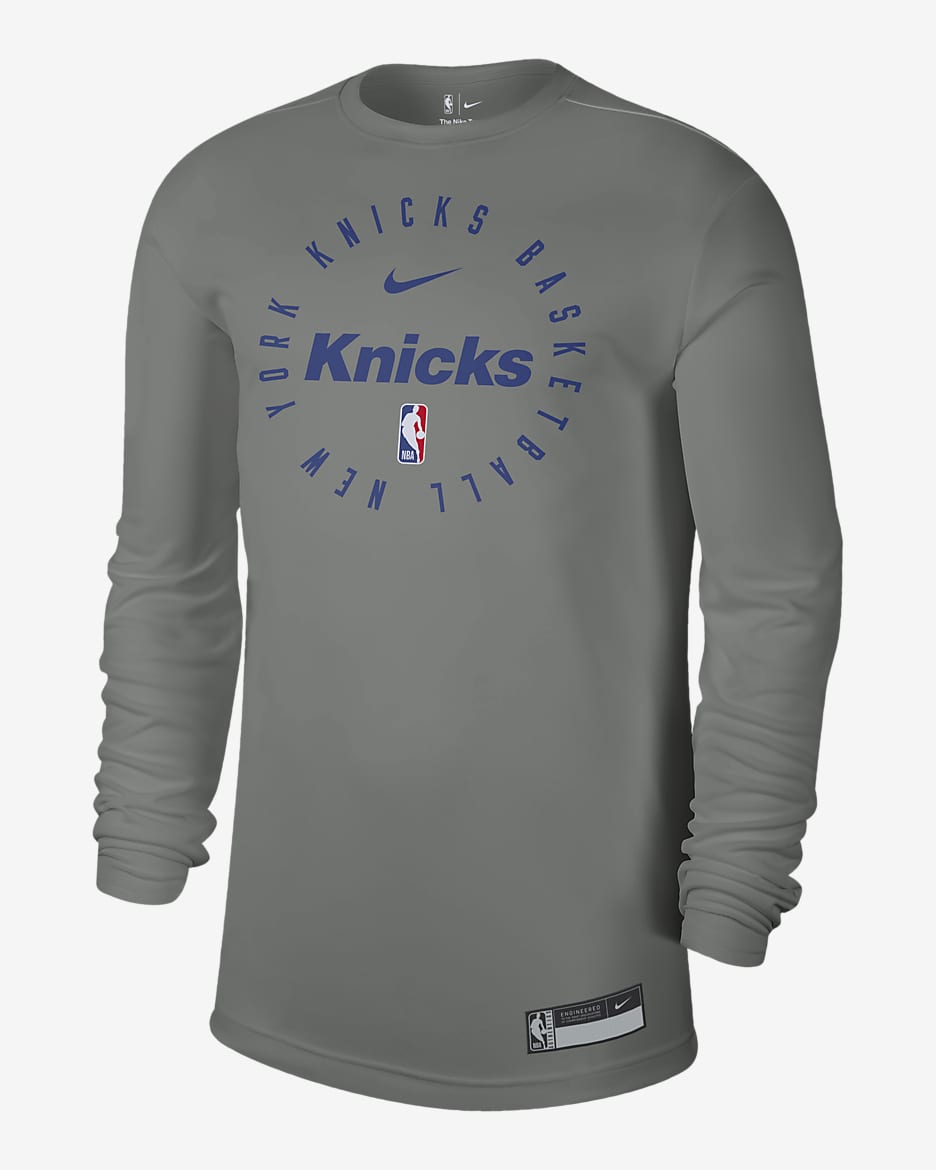 New York Knicks Men's Nike Dri-FIT NBA Long-Sleeve T-Shirt - Tumbled Grey/Flat Silver/Heather