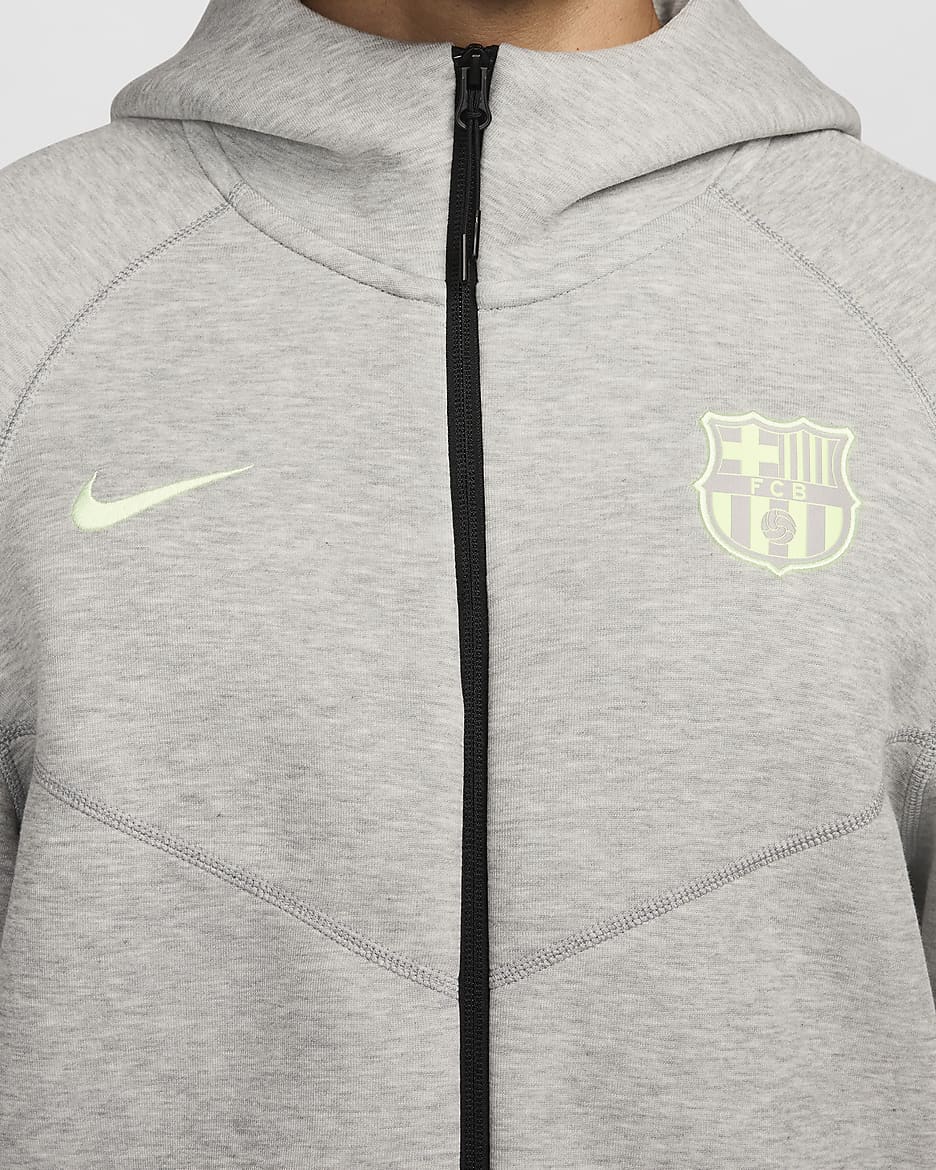 FC Barcelona Tech Fleece Windrunner Third Nike Fußball-Hoodie mit durchgehendem Reißverschluss für Herren - Dark Grey Heather/Barely Volt