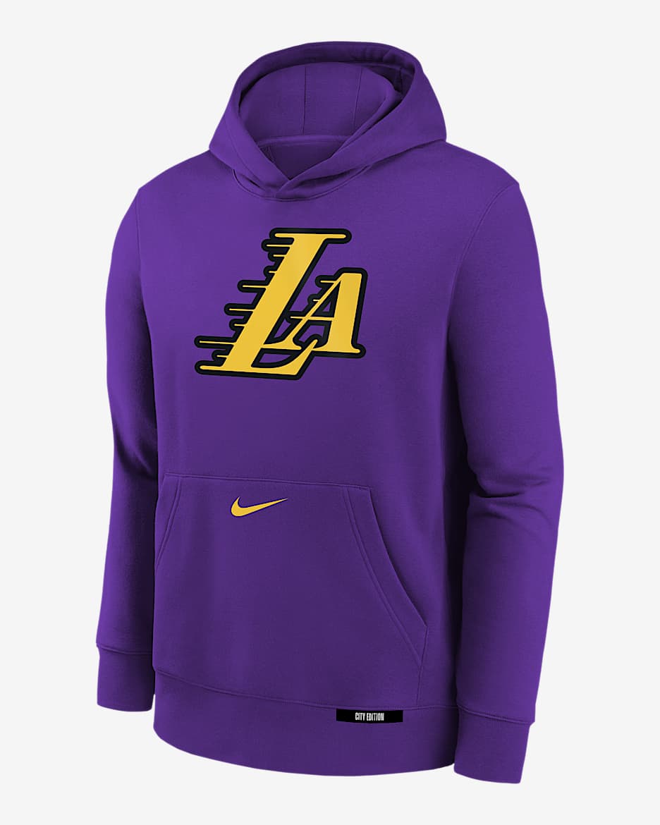 Sudadera con gorro sin cierre Nike de la NBA para niños talla grande Los Angeles Lakers Club City Edition - Morado campo