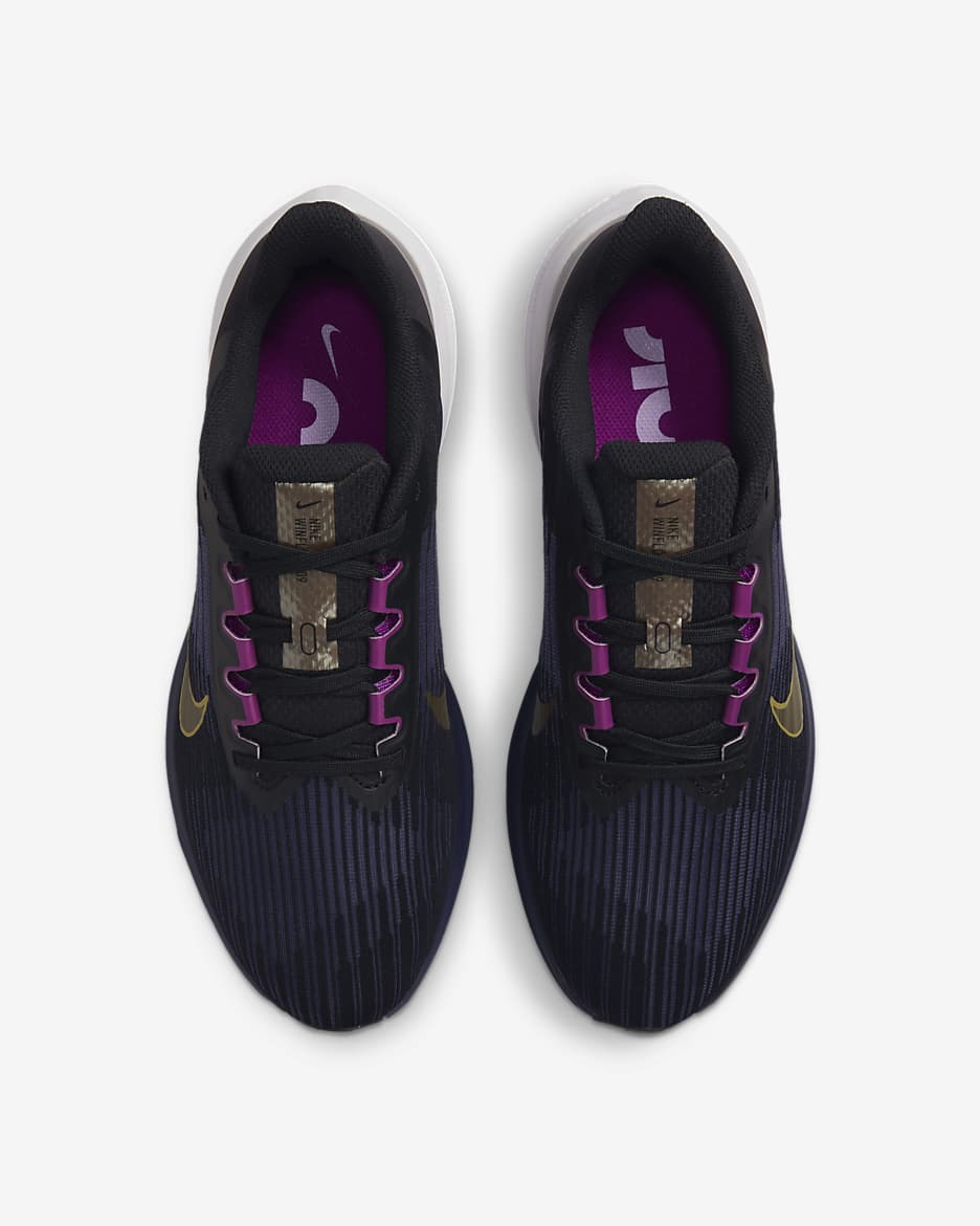 Nike Winflo 9 Men's Road Running Shoes - Black/Blackened Blue/Cave Purple/Gold Suede