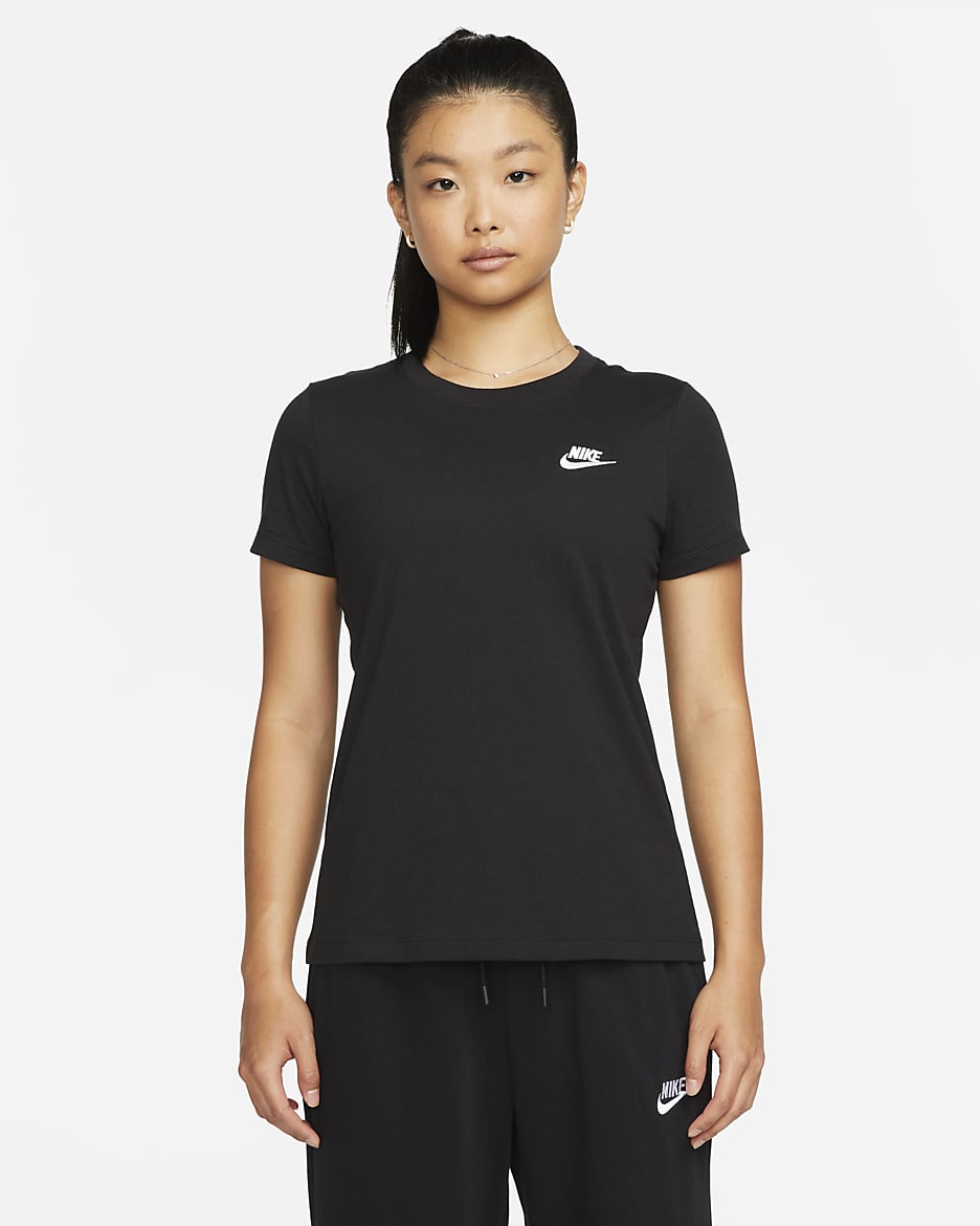 Nike Sportswear 女款 Club T 恤 - 黑色/白色