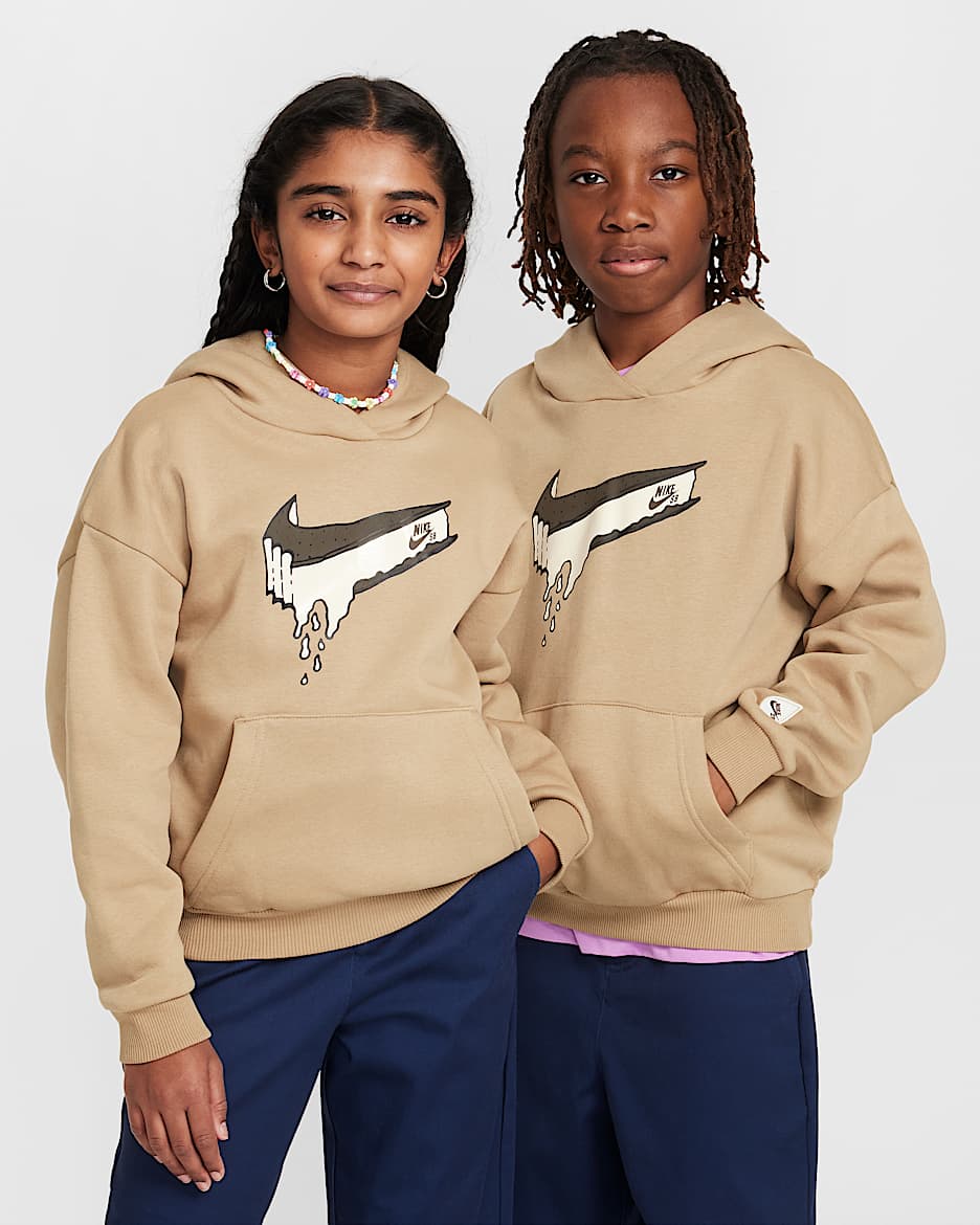 Nike SB EasyOn Older Kids' Oversized Pullover Skate Hoodie - Parachute Beige/Light Silver