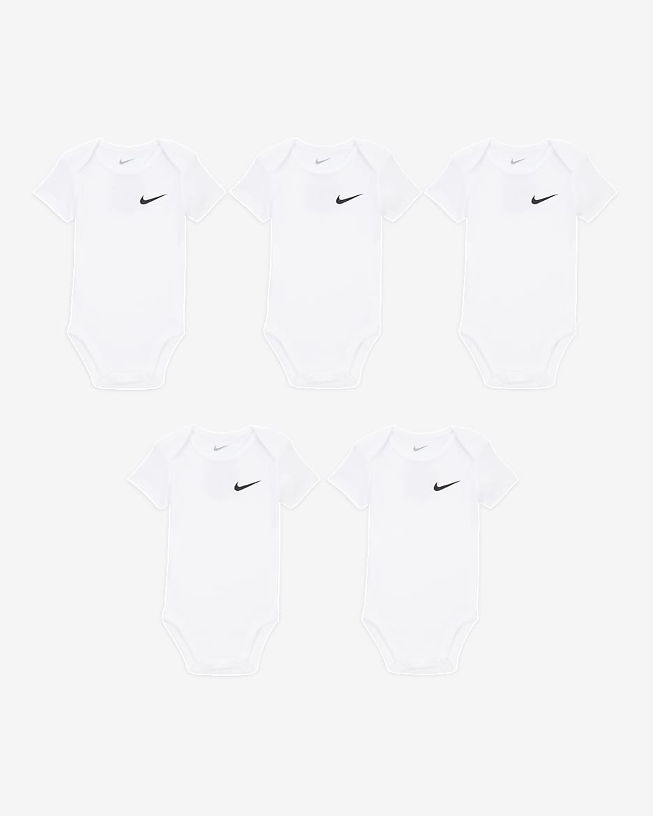 Nike Essentials Baby (0-9M) 5-Pack Bodysuit Set - White