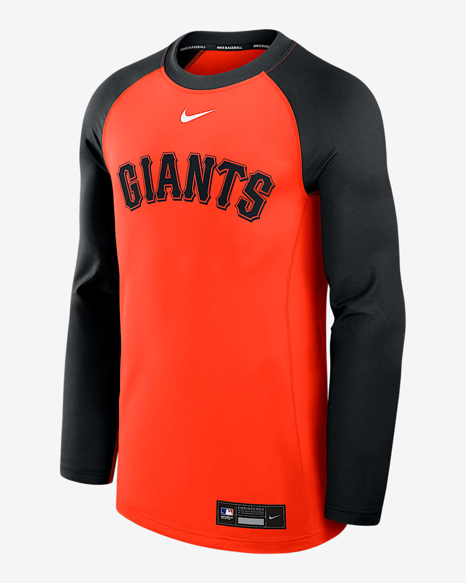 Sudadera de cuello redondo sin cierre Nike Dri-FIT de la MLB para hombre San Francisco Giants Authentic Collection Game Time - Naranja