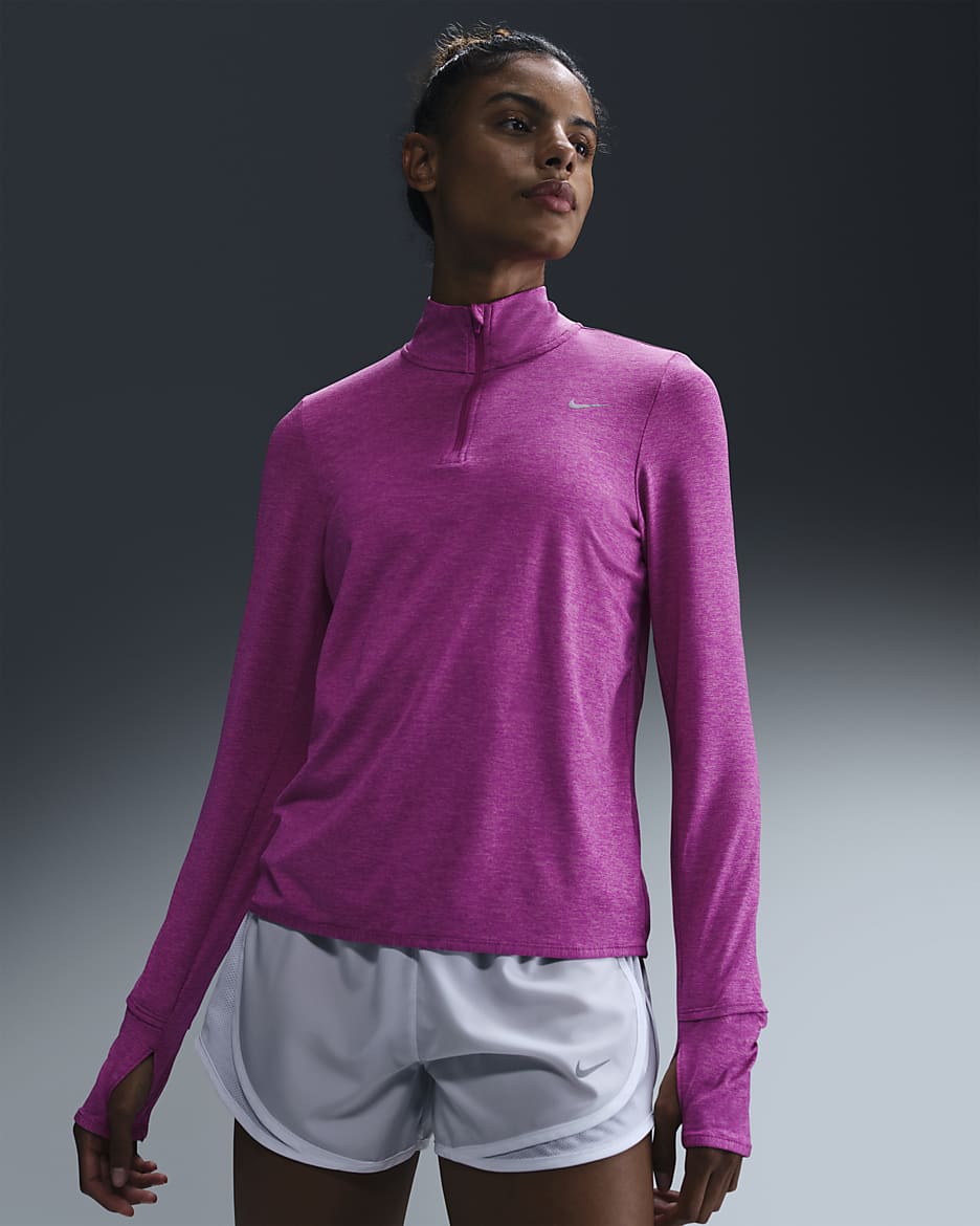 Nike Swift Element Women's UV Protection 1/4-Zip Running Top - Hot Fuchsia/Plum Dust/Heather