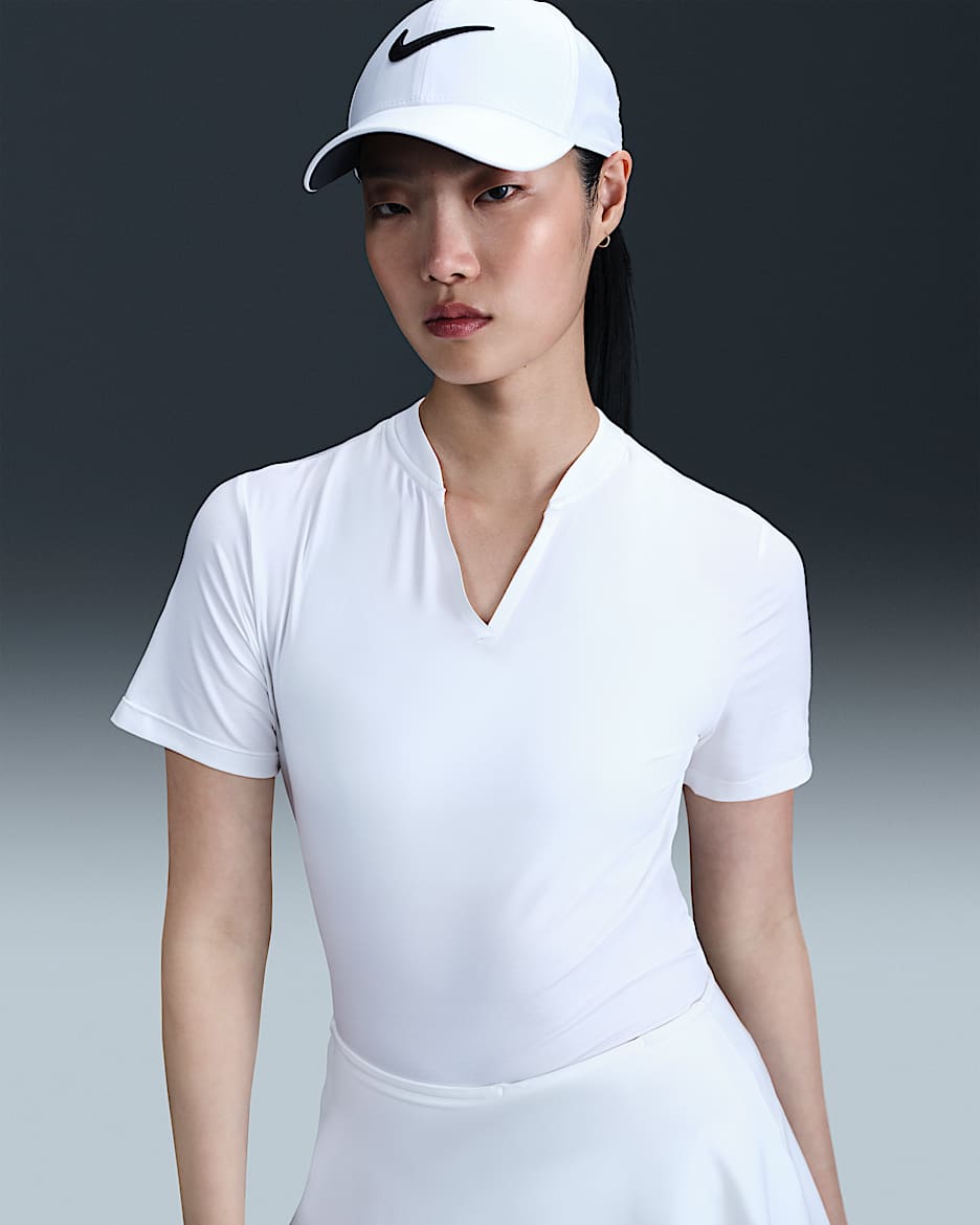 Polo de golf de manga corta Dri-FIT Blade para mujer Nike Tour - Blanco/Blanco/Negro