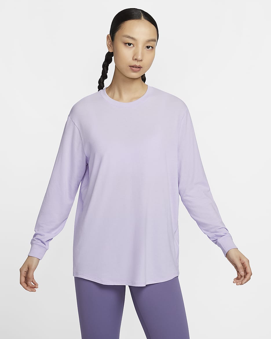ナイキ ワン リラックスド ウィメンズ Dri-FIT ロングスリーブ トップ - ライラックブルーム/ブラック