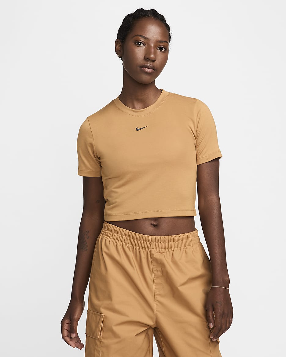 Nike Sportswear Essential Women's Slim Cropped T-Shirt - Flax/Black