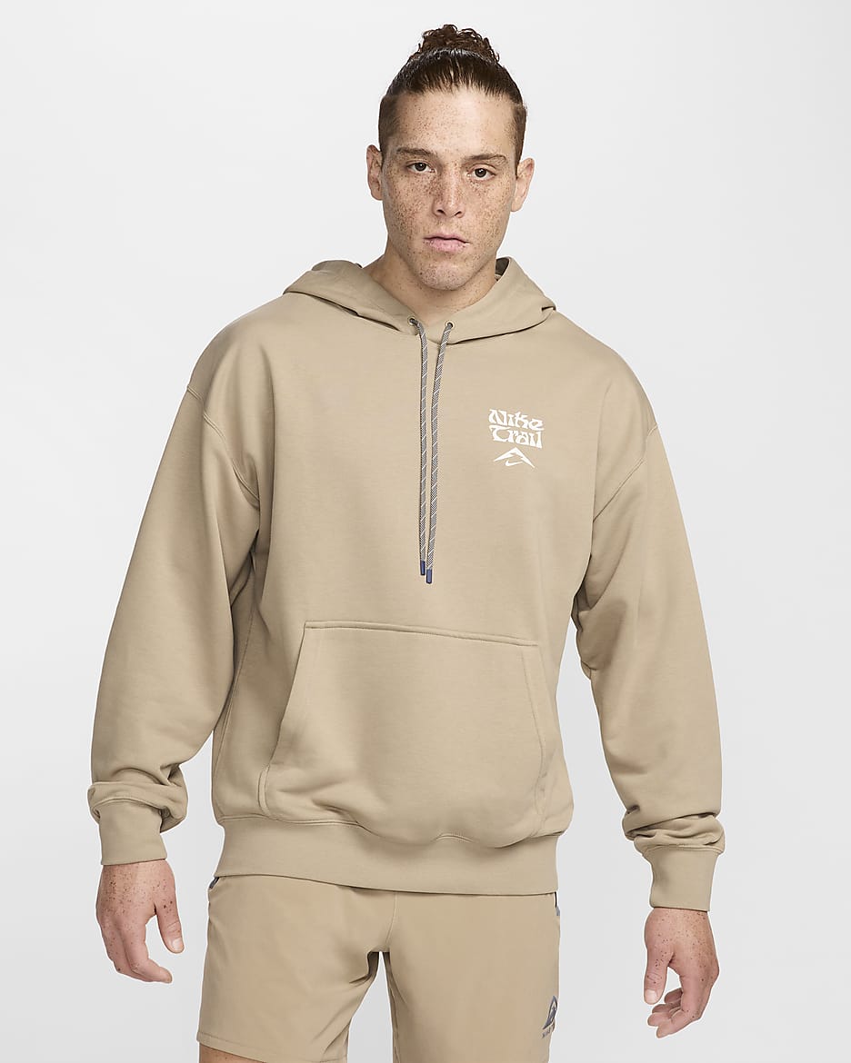 Sweat à capuche de running en tissu Fleece Dri-FIT Nike Trail pour homme - Khaki/Summit White