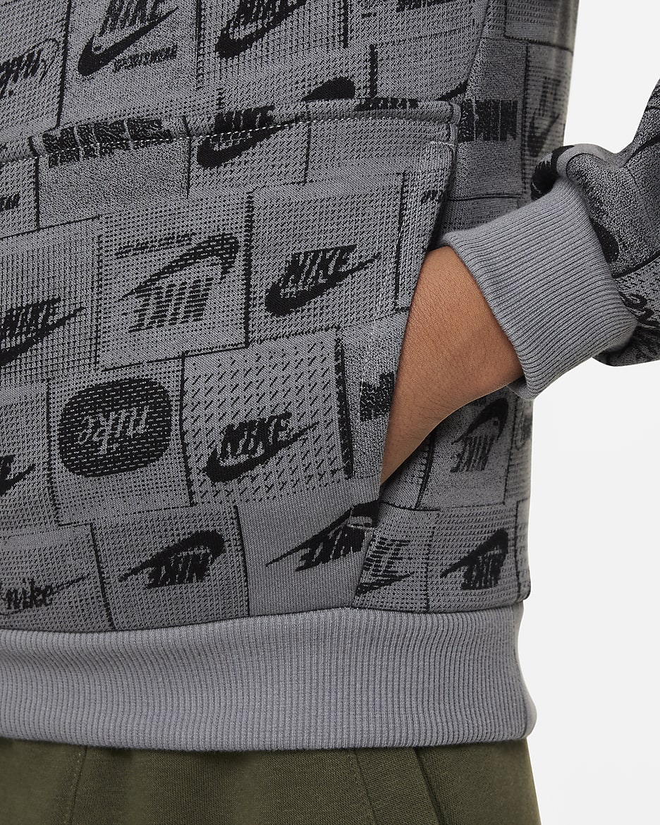 Mikina Nike Sportswear Club Fleece s kapucí pro větší děti - Smoke Grey/Bílá