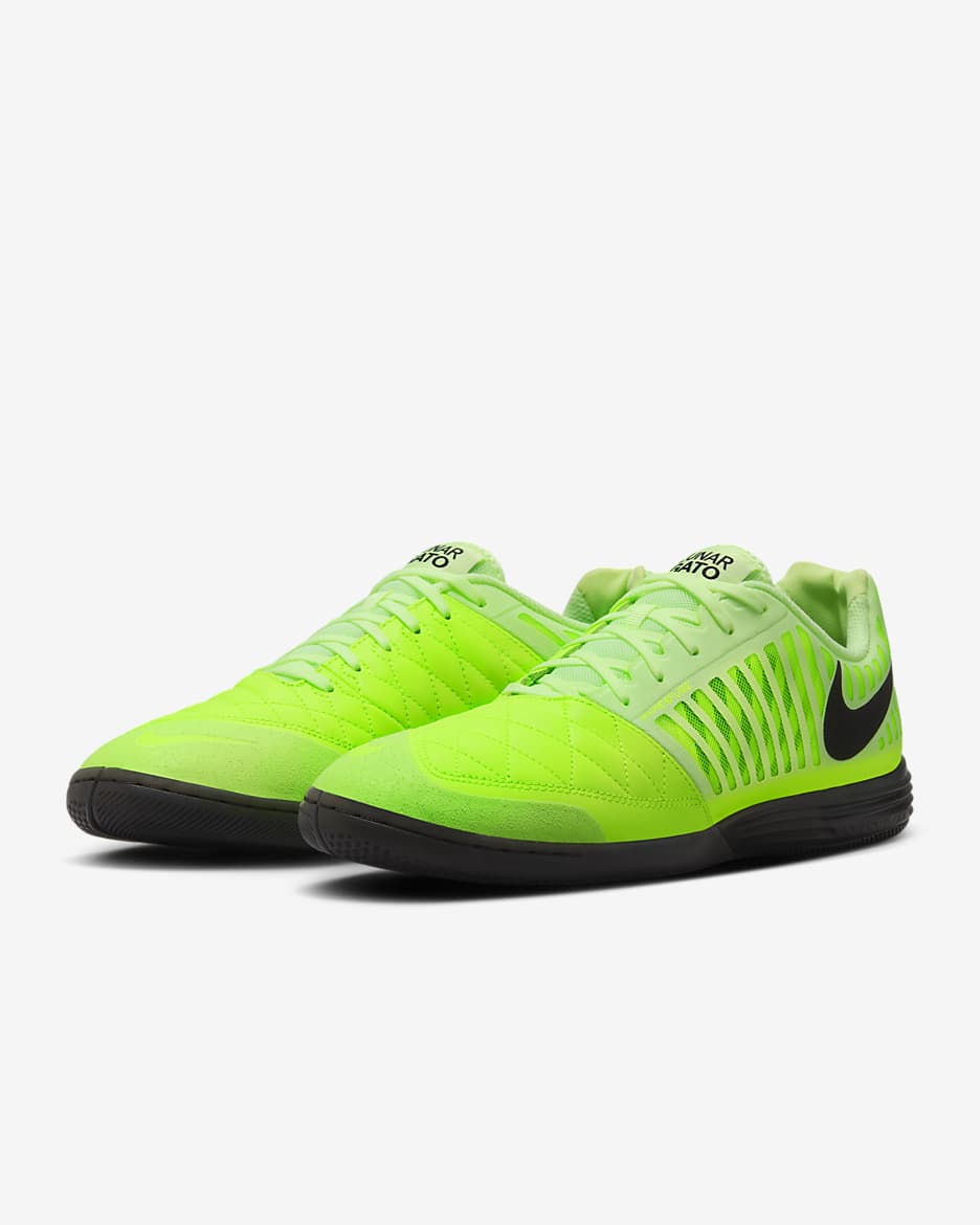 Chaussure de foot en salle coupe basse Nike Lunargato II - Noir/Volt