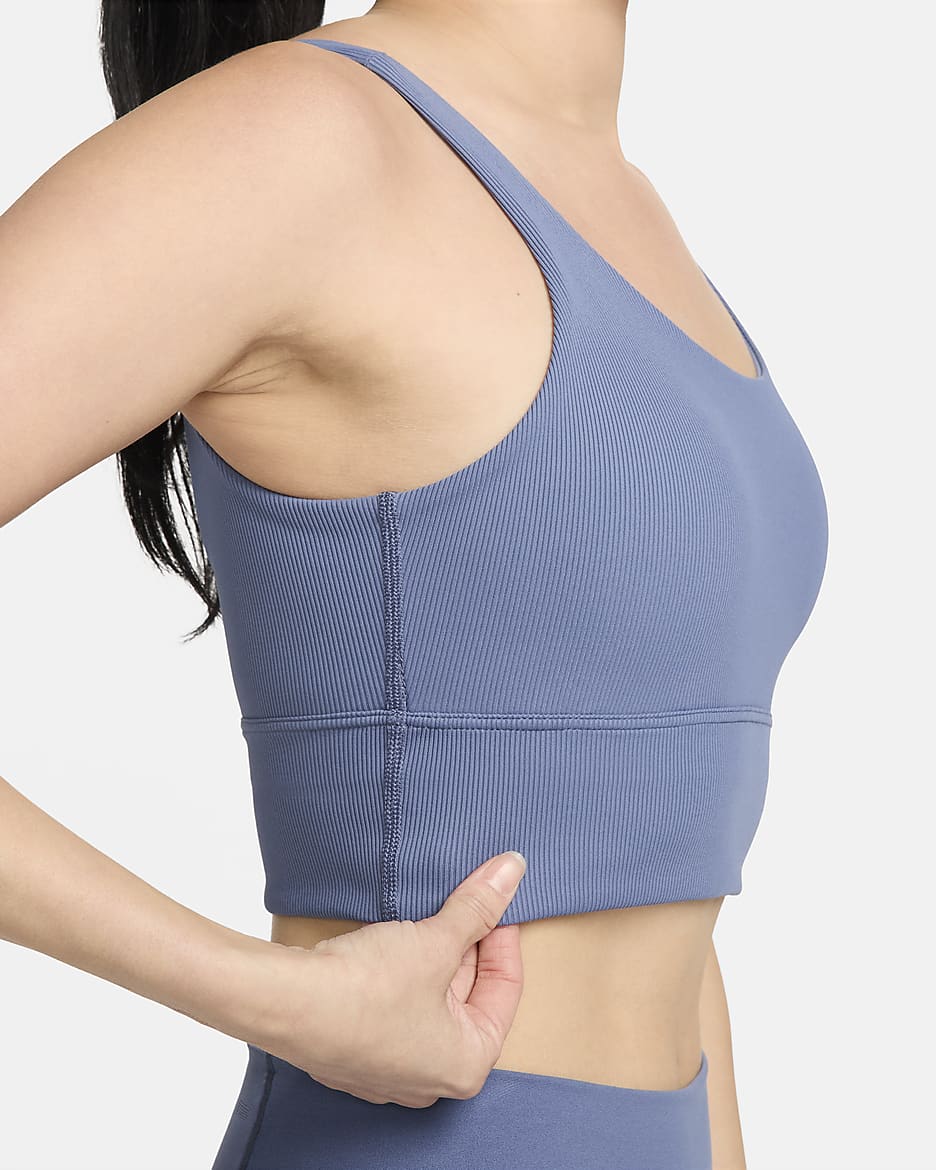 Nike Zenvy Rib Women's Light-Support Padded Longline Sports Bra - Diffused Blue/Diffused Blue/White