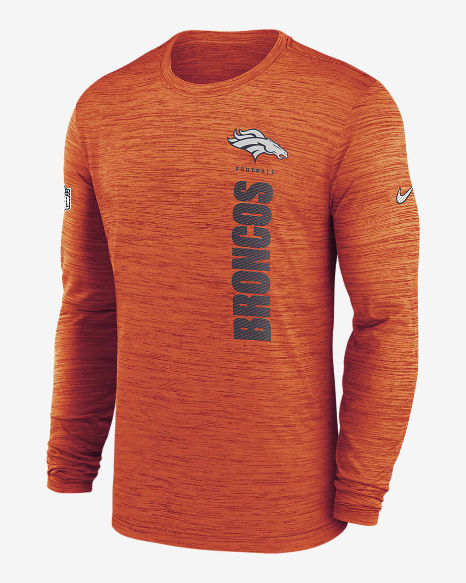 Denver Broncos Sideline Velocity Men's Nike Dri-FIT NFL Long-Sleeve T-Shirt - Orange