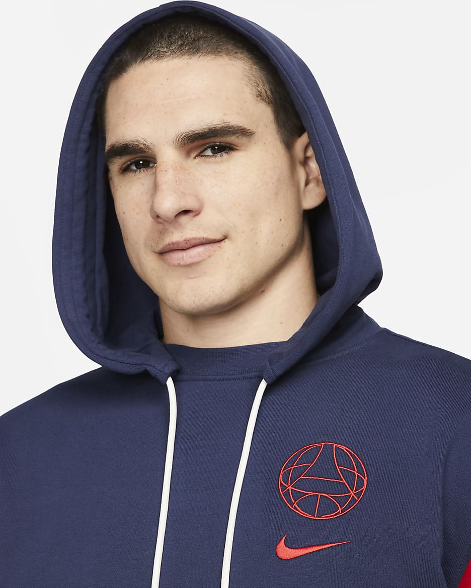 Paris Saint-Germain Standard Issue Men's Nike Soccer Pullover Hoodie - Midnight Navy/University Red/University Red