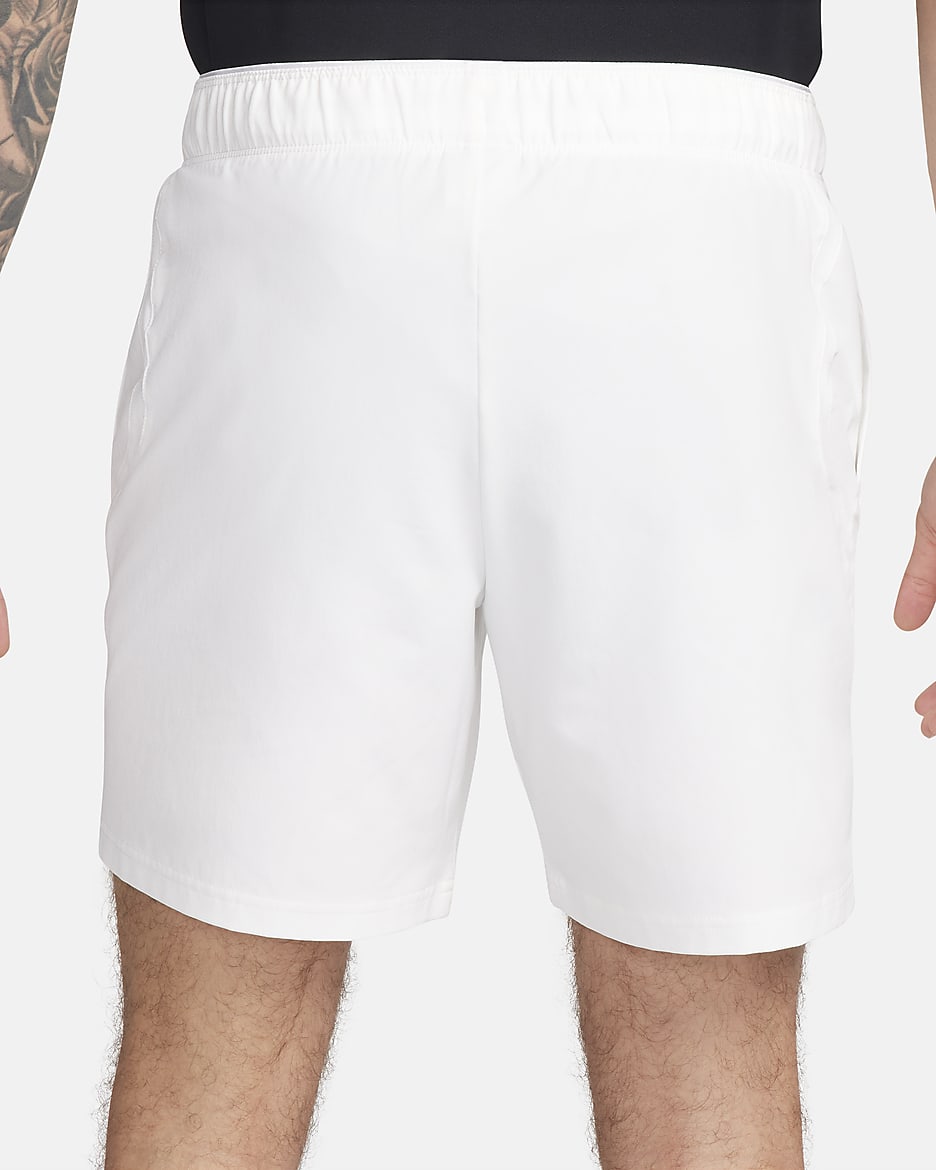 NikeCourt Advantage Dri-FIT tennisshorts voor heren (18 cm) - Wit/Wit/Zwart