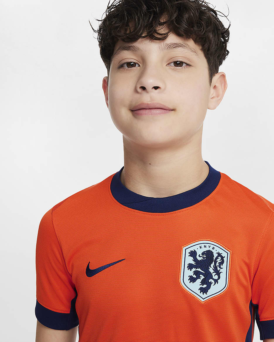 Nederland (herenelftal) 2024/25 Stadium Thuis Nike Dri-FIT replica voetbalshirt voor kids - Safety Orange/Blue Void/Copa/Blue Void