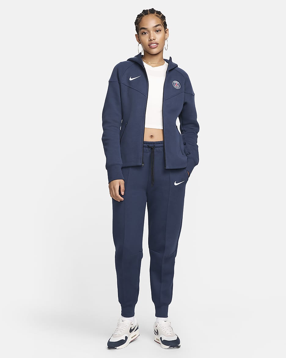 Pantalon de jogging taille mi-haute Nike Football Paris Saint-Germain Tech Fleece pour femme - Midnight Navy/Blanc