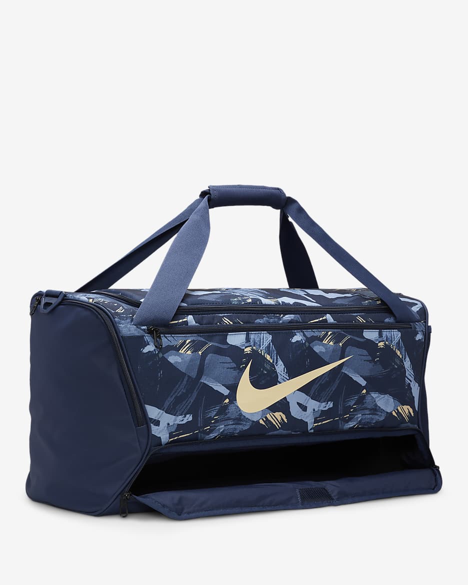 Nike Brasilia Printed Duffel Bag (Medium, 60L) - Midnight Navy/Midnight Navy/Pale Vanilla