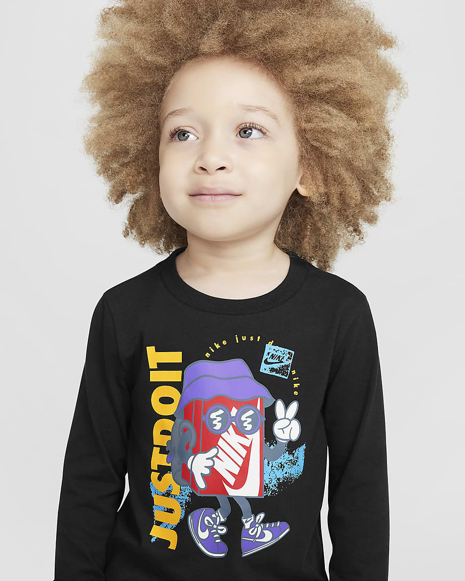 Playera de manga larga Peace de corte cuadrado infantil Nike - Negro