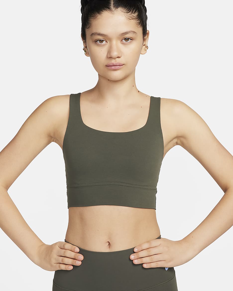 Bra Longline con imbottitura e sostegno medio Nike Zenvy – Donna - Cargo Khaki/Sail