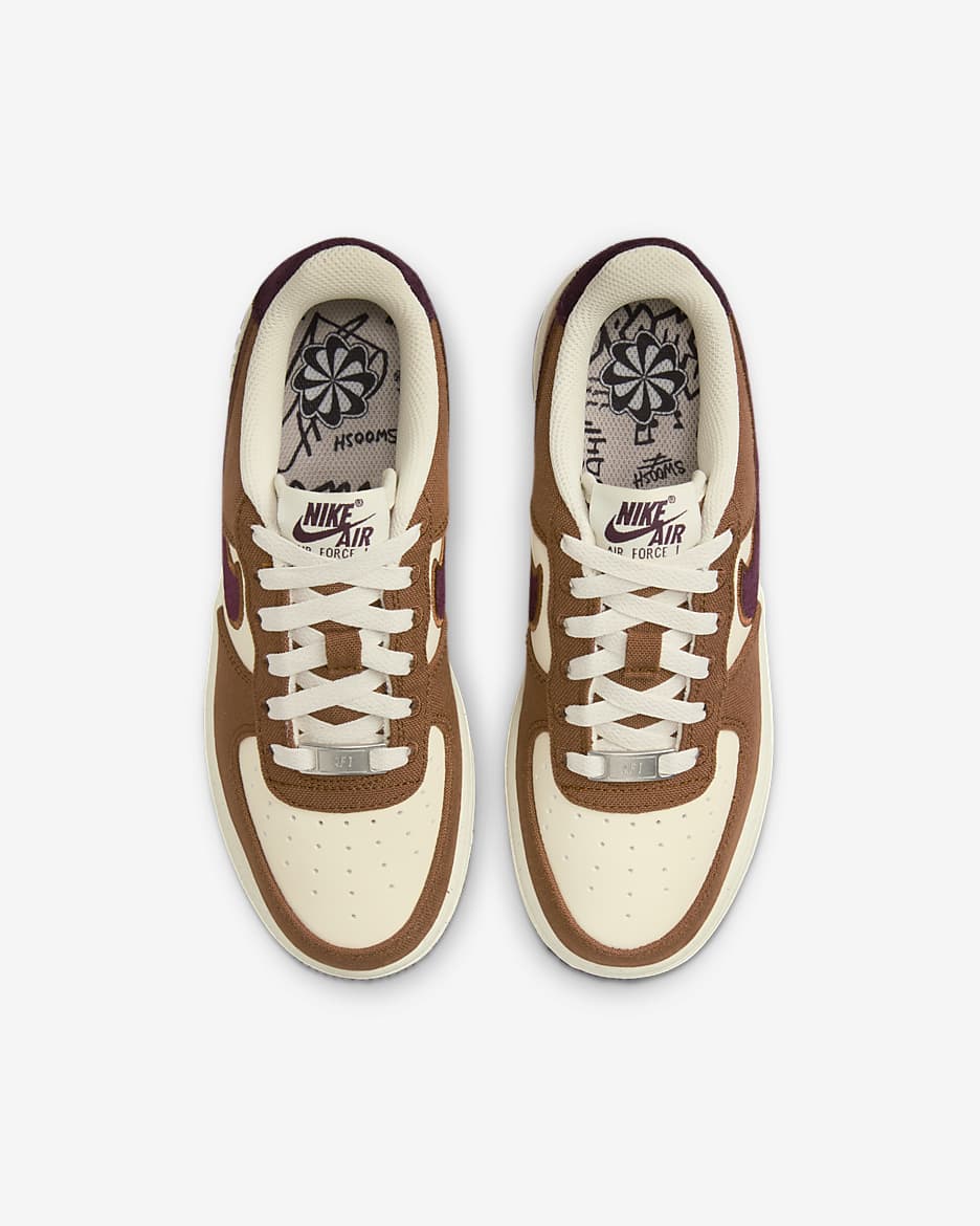 Nike Air Force 1 LV8 Older Kids' Shoes - Light British Tan/Coconut Milk/Gum Dark Brown/Burgundy Crush