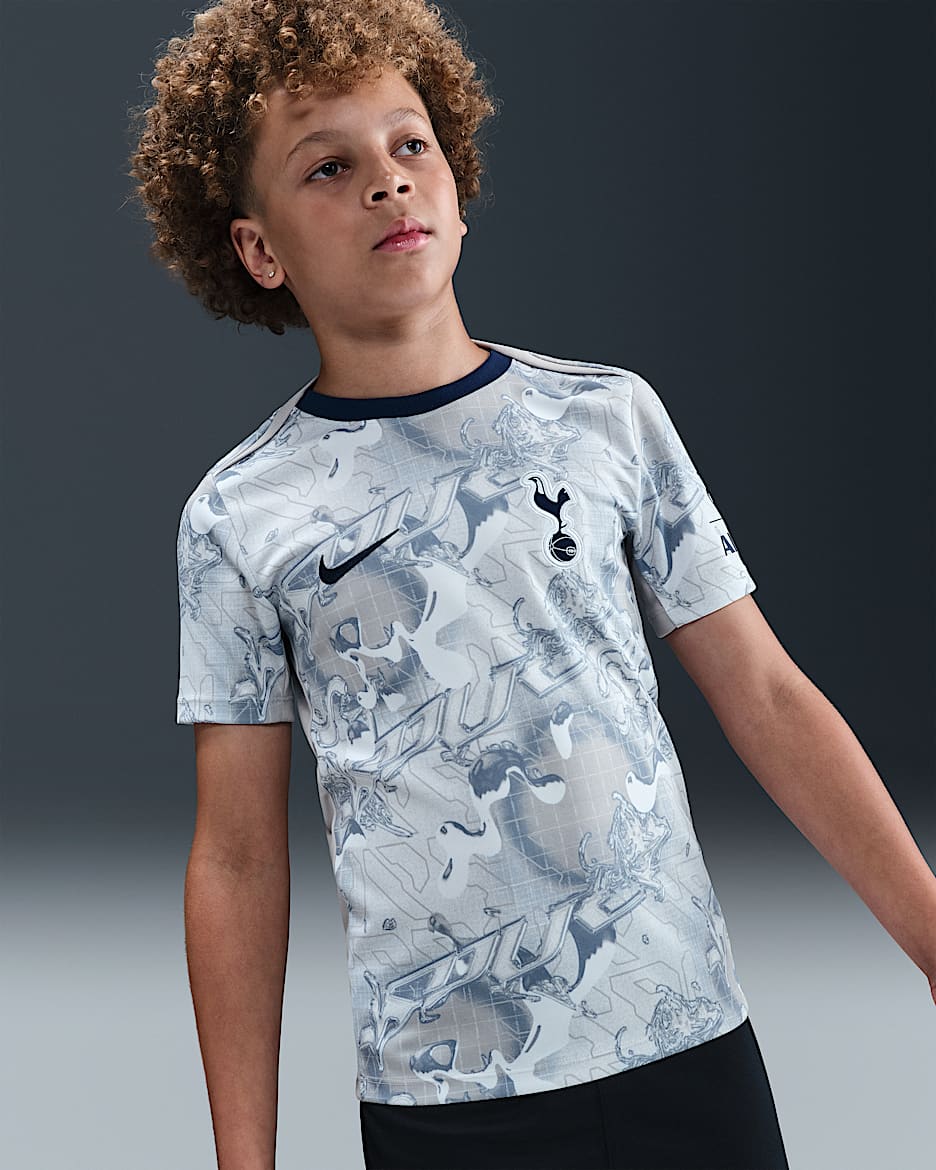 Haut de foot d'avant-match à manches courtes Nike Dri-FIT Tottenham Hotspur Academy Pro Domicile pour ado - Blanc/Light Iron Ore/Binary Blue