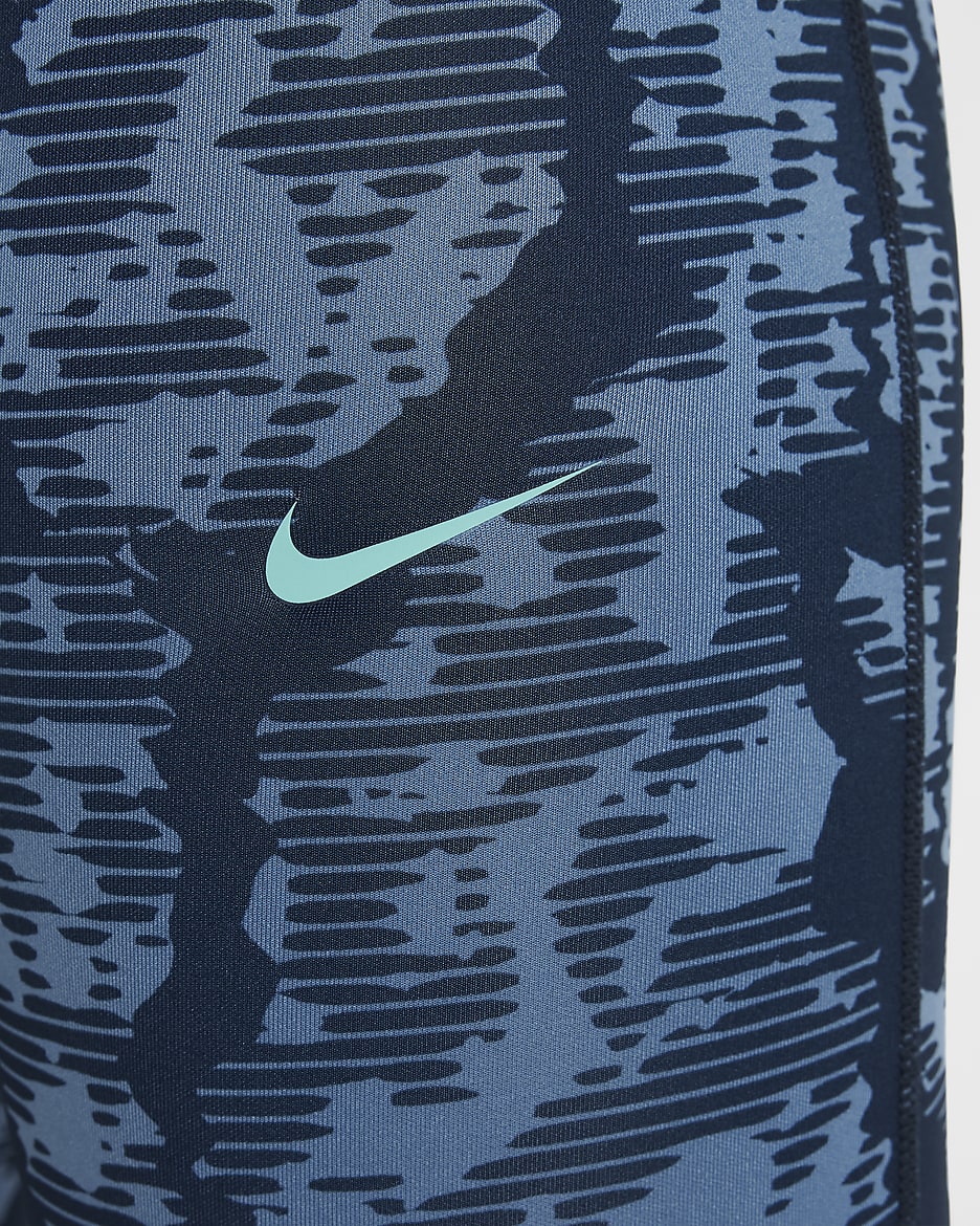 Nike Pro 女童 Dri-FIT 中腰內搭褲 - Armory Navy/Aegean Storm/Green Frost