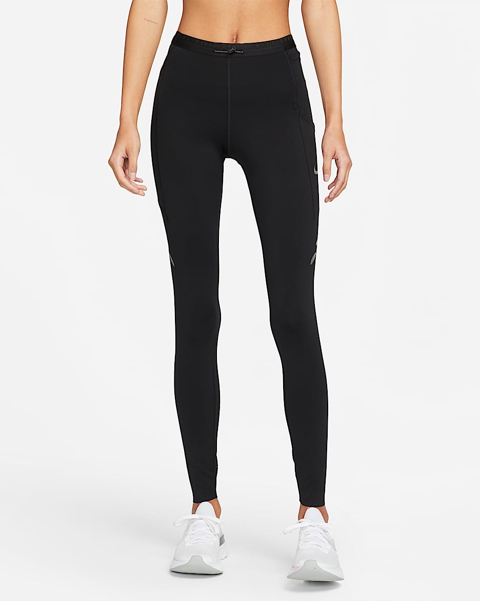 Leggings de running de cintura normal com bolso Nike Run Division para mulher - Preto/Preto