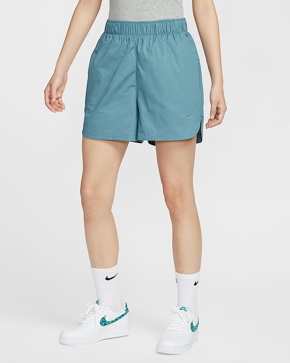 กางเกงขาสั้น 5 นิ้วเอวปานกลางผู้หญิง Nike Sportswear Chill Poplin - Smokey Blue/Smokey Blue