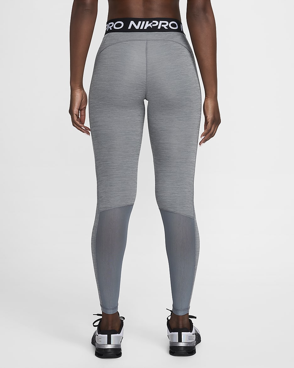 Nike Pro Leggings mit mittelhohem Bund und Mesh-Einsatz für Damen - Smoke Grey/Heather/Schwarz/Weiß