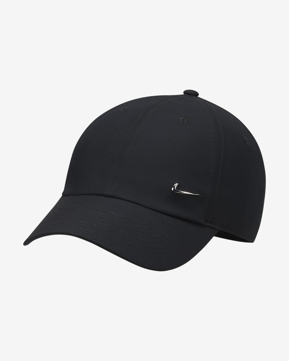 Nike Dri-FIT Club Gorra amb logotip Swoosh metal·litzat sense estructura - Negre/Platejat metal·litzat