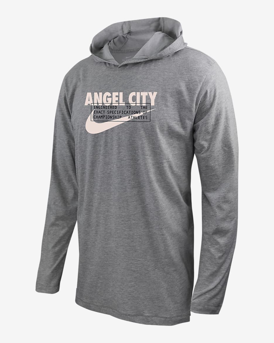 Angel City FC Men's Nike Soccer Long-Sleeve Hooded T-Shirt - Dark Grey Heather