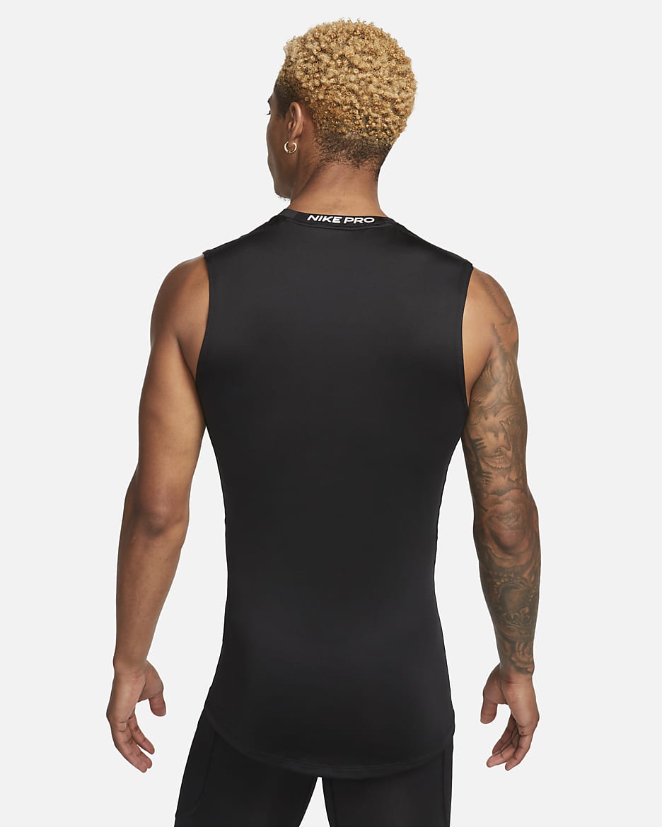 Nike Pro Men's Dri-FIT Tight Sleeveless Fitness Top - Black/White