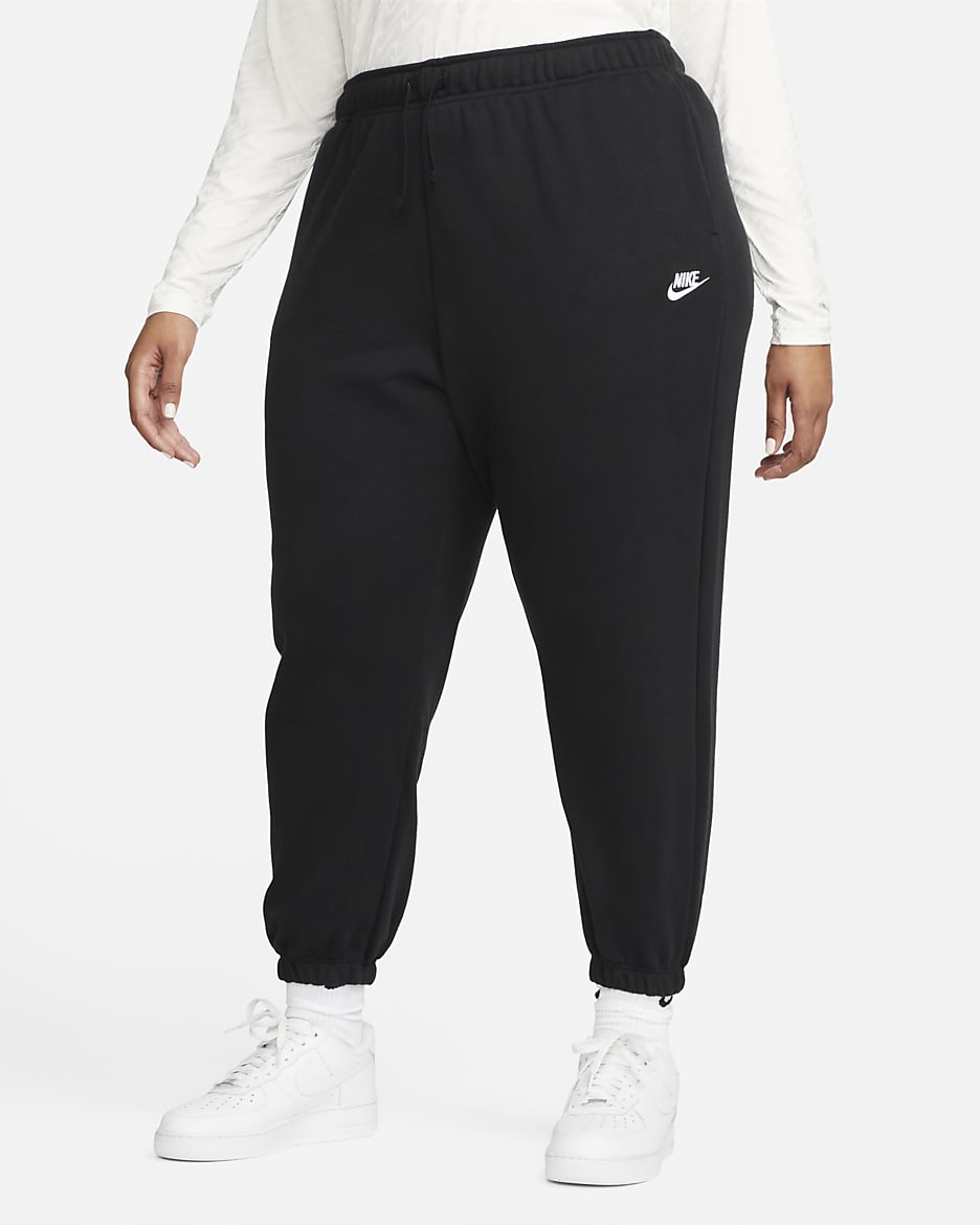 Pants de entrenamiento oversized de tiro medio para mujer Nike Sportswear Club Fleece (talla grande) - Negro/Blanco