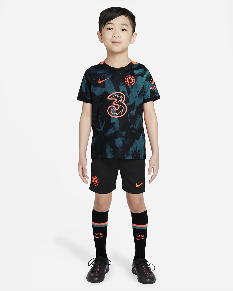 Chelsea FC 2021/22 Third Little Kids' Soccer Kit - Blustery/Black/Hyper Crimson
