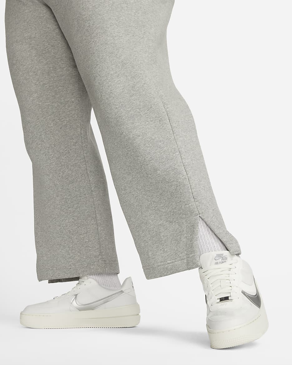 Pants de entrenamiento de piernas anchas y tiro alto para mujer Nike Sportswear Phoenix Fleece (talla grande) - Gris oscuro jaspeado/Vela