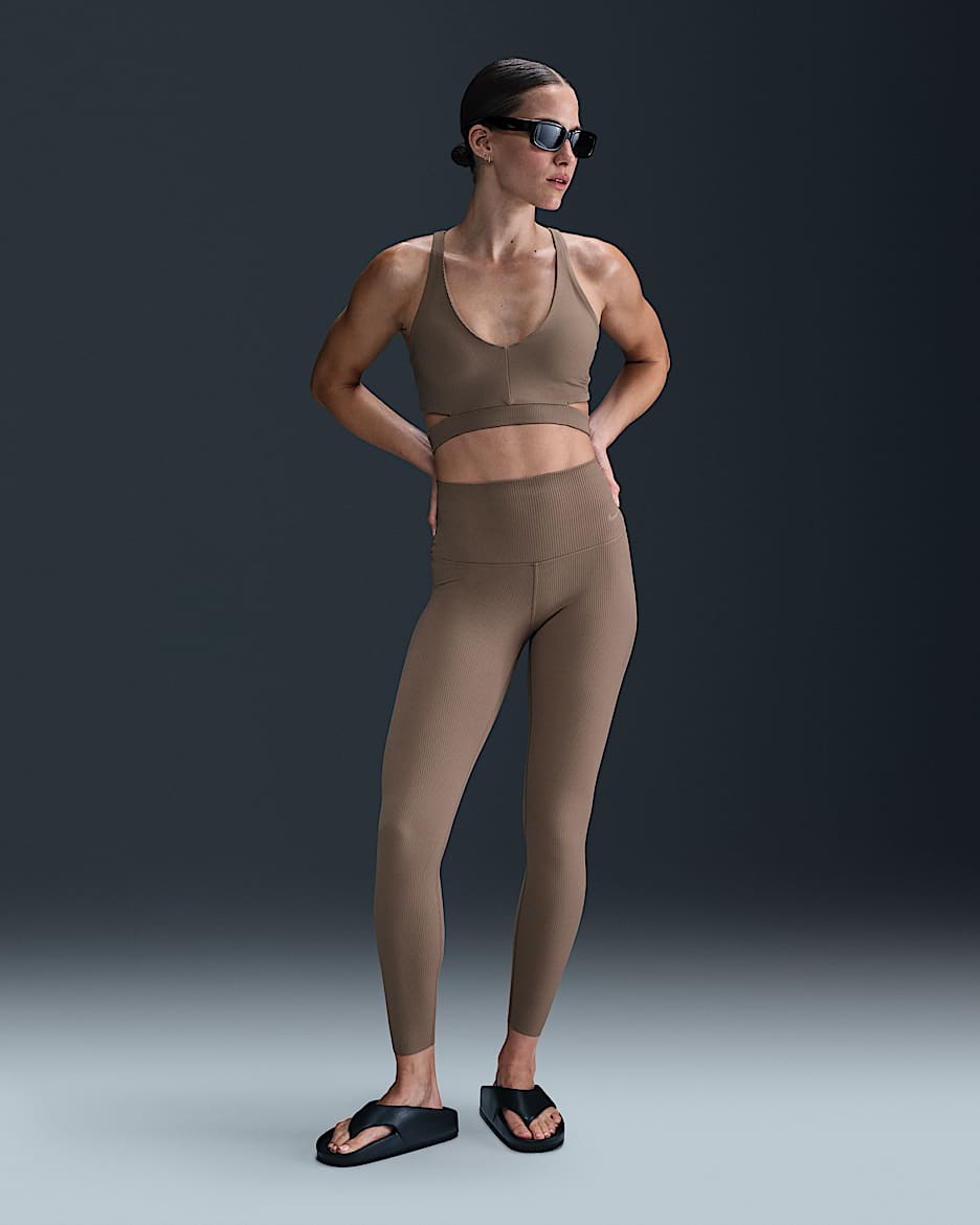 Nike Zenvy Rib Women's Gentle-Support High-Waisted 7/8 Leggings - Mink Brown/White