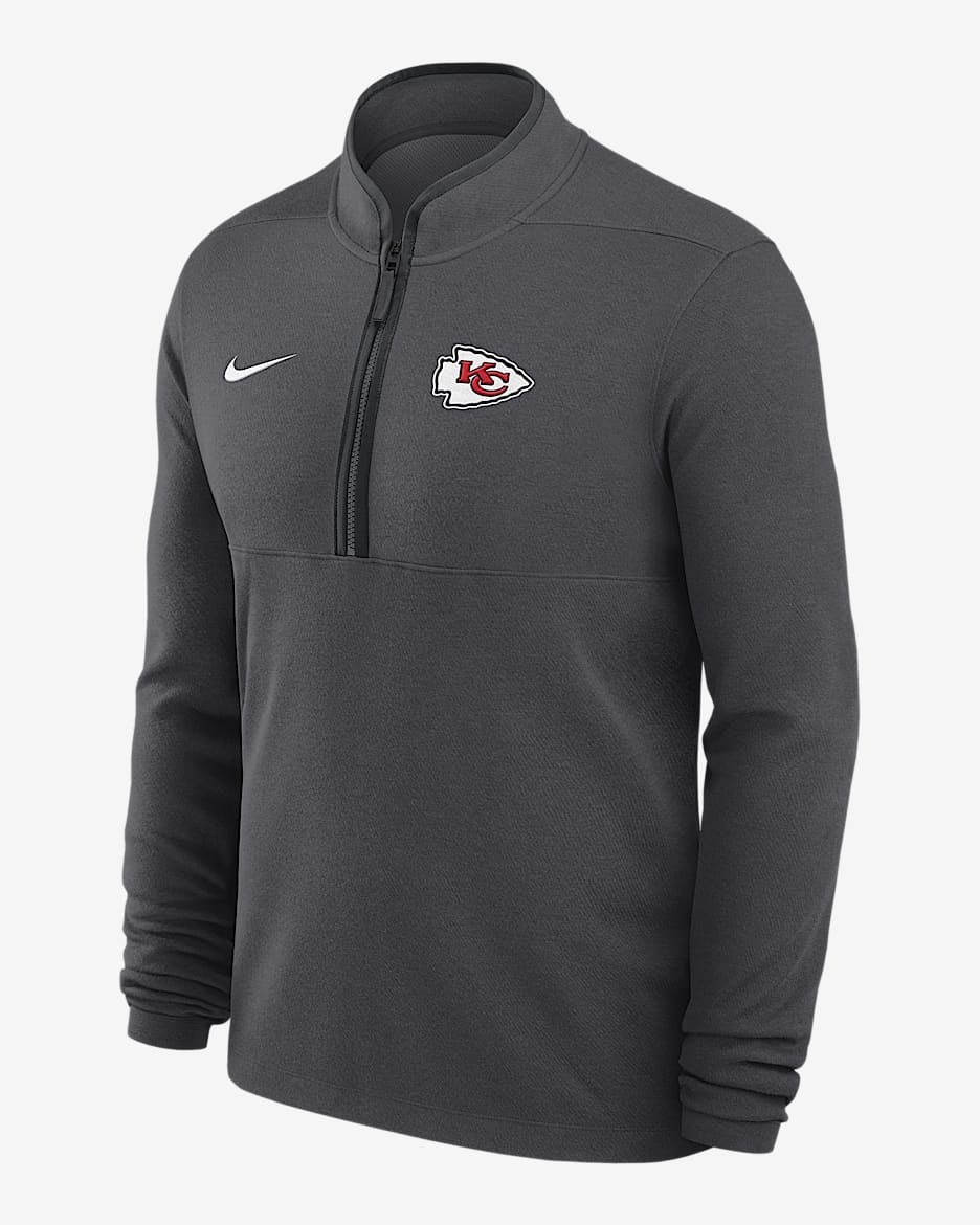Playera de manga larga Nike Dri-FIT de la NFL de medio cierre para hombre Kansas City Chiefs Logo Victory - Antracita