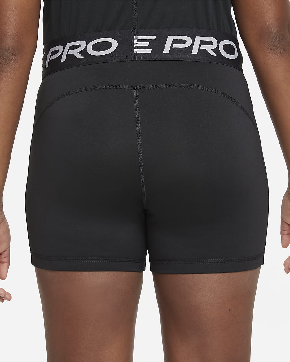 Nike Pro Dri-FIT shorts til store barn (jente) (utvidet størrelse) - Svart/Hvit