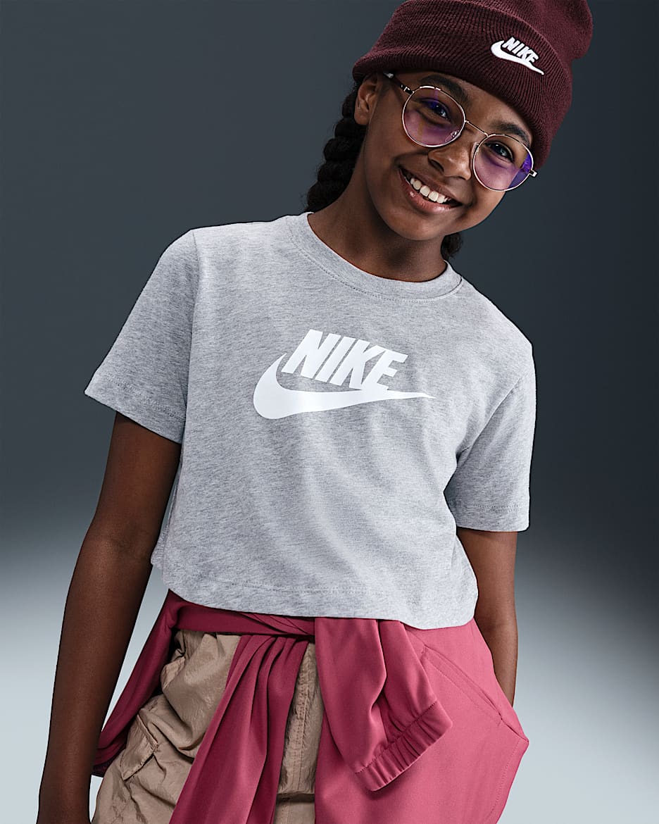 Nike Sportswear Big Kids' (Girls') Cropped T-Shirt - Dark Grey Heather