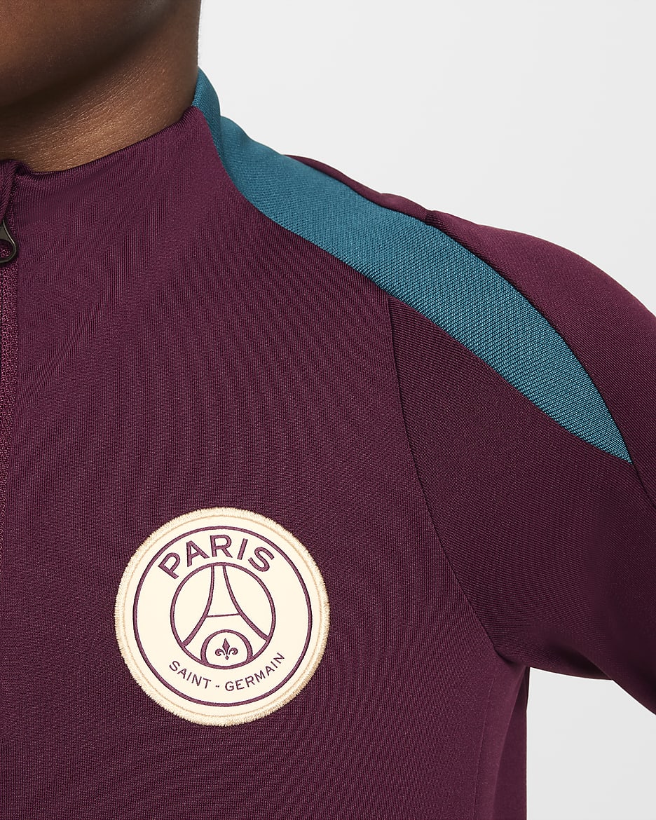 Haut d'entraînement de football Nike Dri-FIT Paris Saint-Germain Strike pour ado - Bordeaux/Bordeaux/Geode Teal/Guava Ice