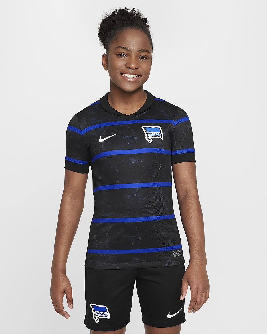 Hertha BSC 2024/25 Stadium Away Nike Replica Fußballtrikot mit Dri-FIT-Technologie für ältere Kinder - Schwarz/Photo Blue/Weiß