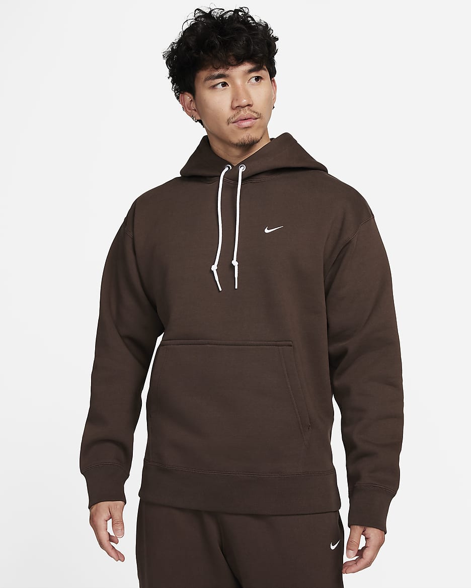 Nike Solo Swoosh Men's Fleece Pullover Hoodie - Baroque Brown/White