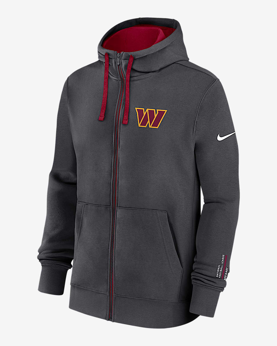 Sudadera con gorro Nike de la NFL de cierre completo para hombre Washington Commanders Playbook Page Club - Antracita