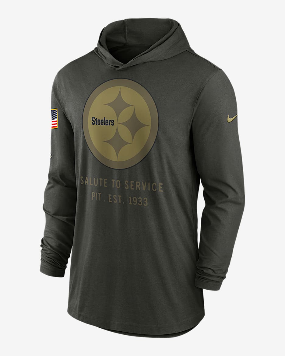 Pittsburgh Steelers Salute to Service Sideline Men’s Nike Dri-FIT NFL Long-Sleeve Hooded Top - Forest Green