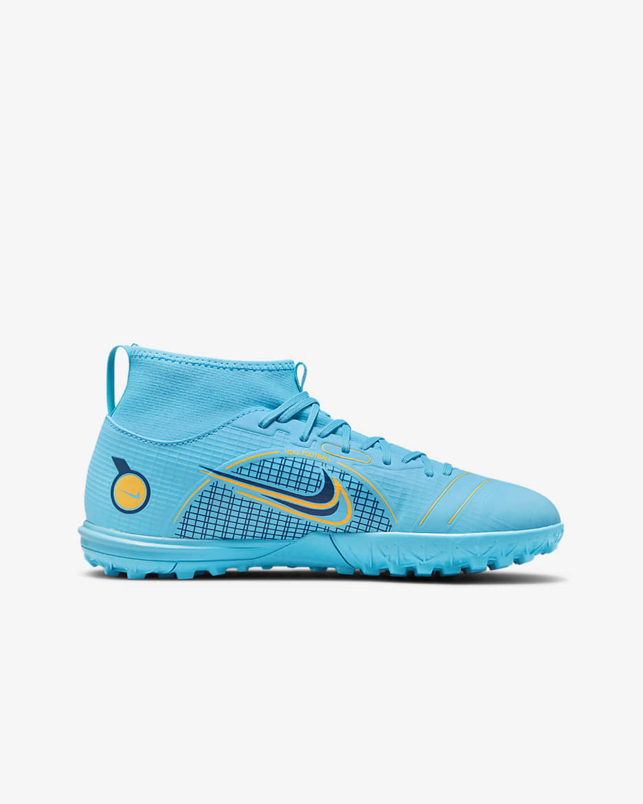 Calzado de fútbol para pasto sintético (turf) para niños talla pequeña/grande Nike Jr. Mercurial Superfly 8 Academy TF - Azul cloro/Marina/Naranja láser