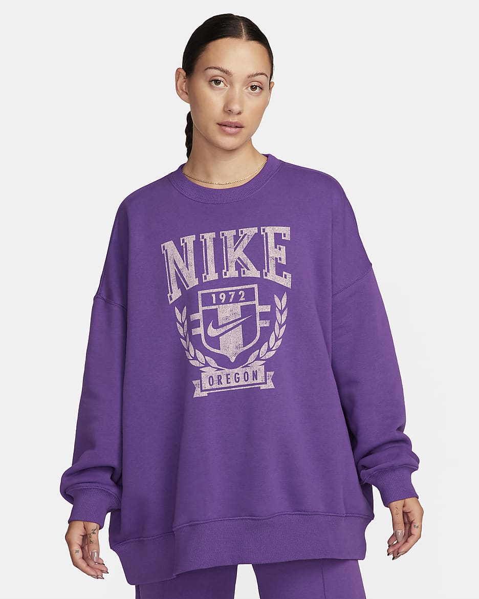 Nike Sportswear extragroßes Fleece-Sweatshirt mit Rundhalsausschnitt für Damen - Purple Cosmos