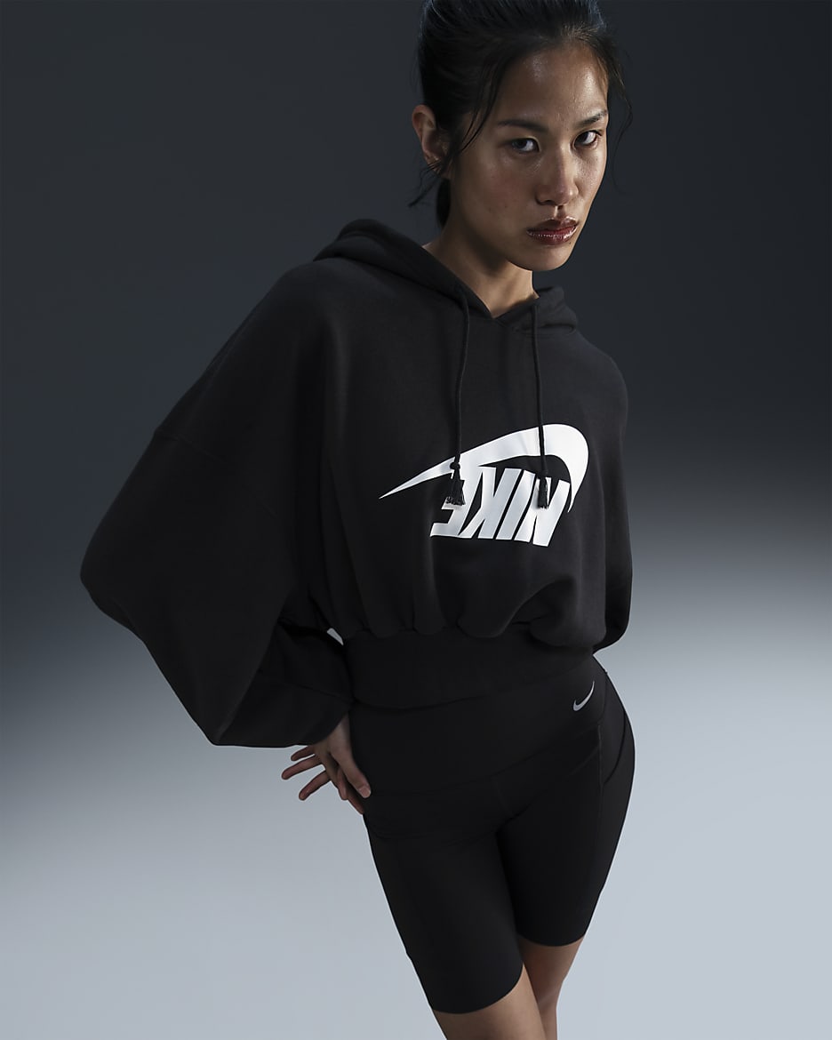 Nike Sportswear Women's Oversized Cropped French Terry Pullover Hoodie - Black/Sail