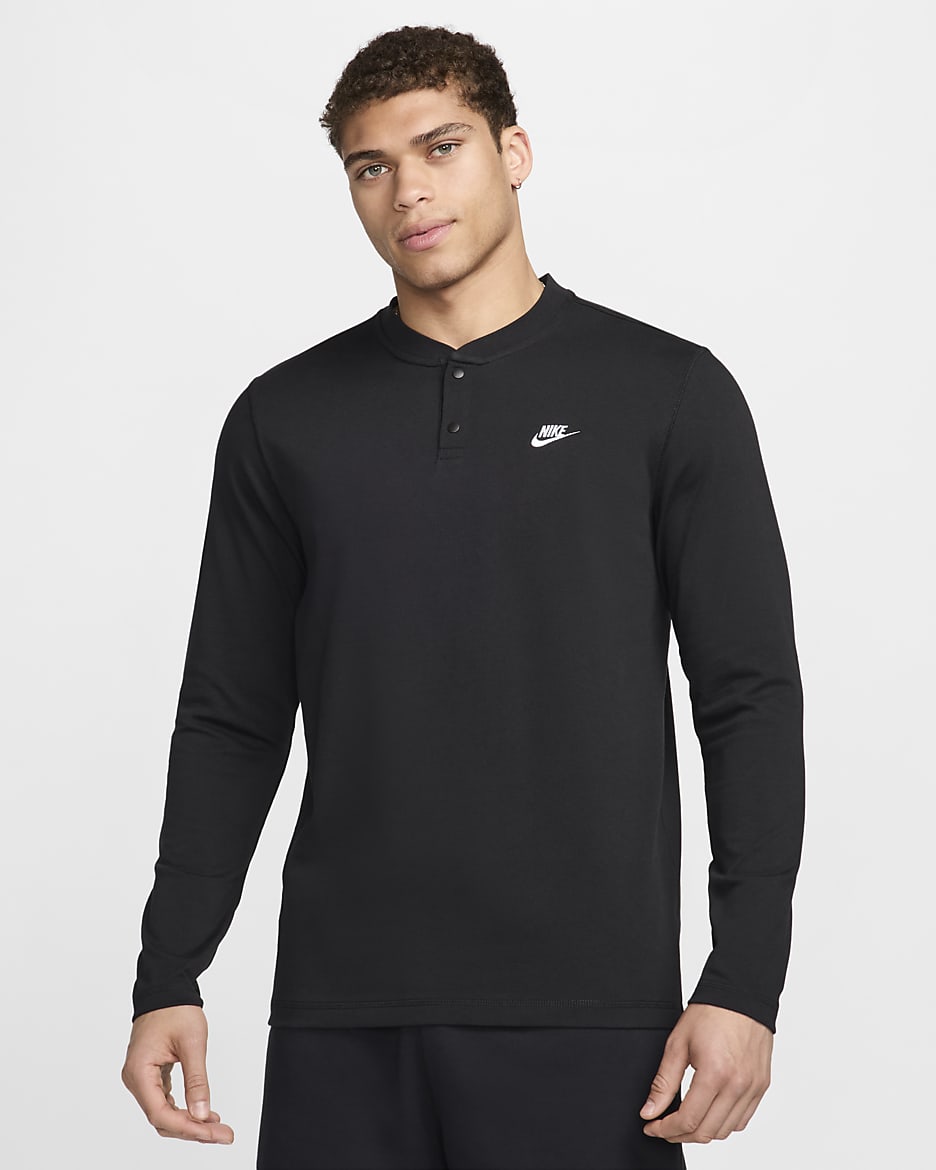 Henley de manga larga para hombre Nike Club - Negro/Negro/Blanco